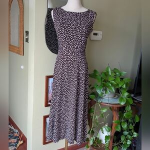 Perceptions NY Brown & White Polka Dot Sleeveless Midi Dress - Size 10